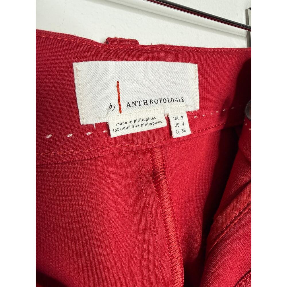 Anthropologie Wide Leg Red Pants | High Waisted Tailored Stretch | Modern Chic - Picture 5 of 9